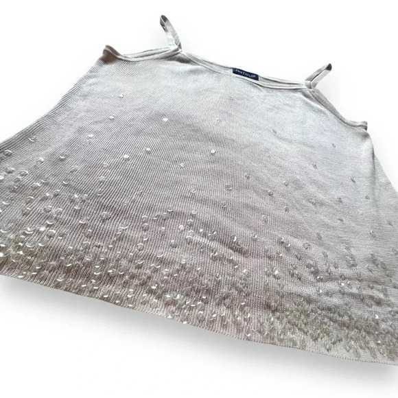 Ann Taylor 100% Silk Ivory Cream Camisole Tank with Clear Sequins Womens Large - Picture 3 of 9
